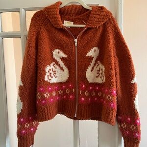 Anthropologie Maeve swan zip up cardigan